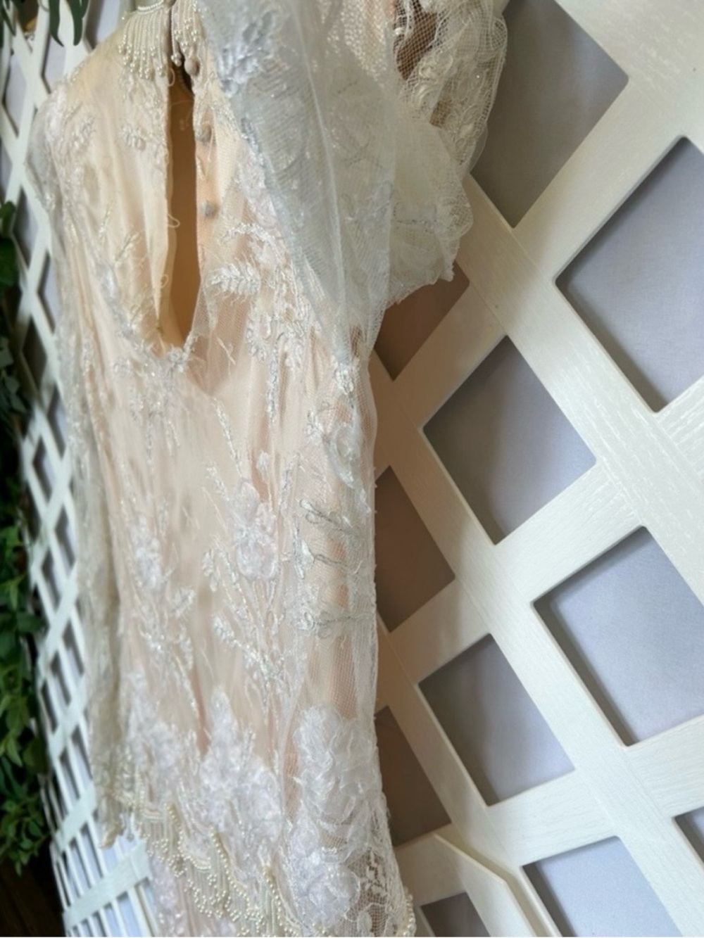 Vintage Rina di Montella Silk Lace Beaded Dress Size 8 Ivory Blush Formal Gown - Picture 6 of 11